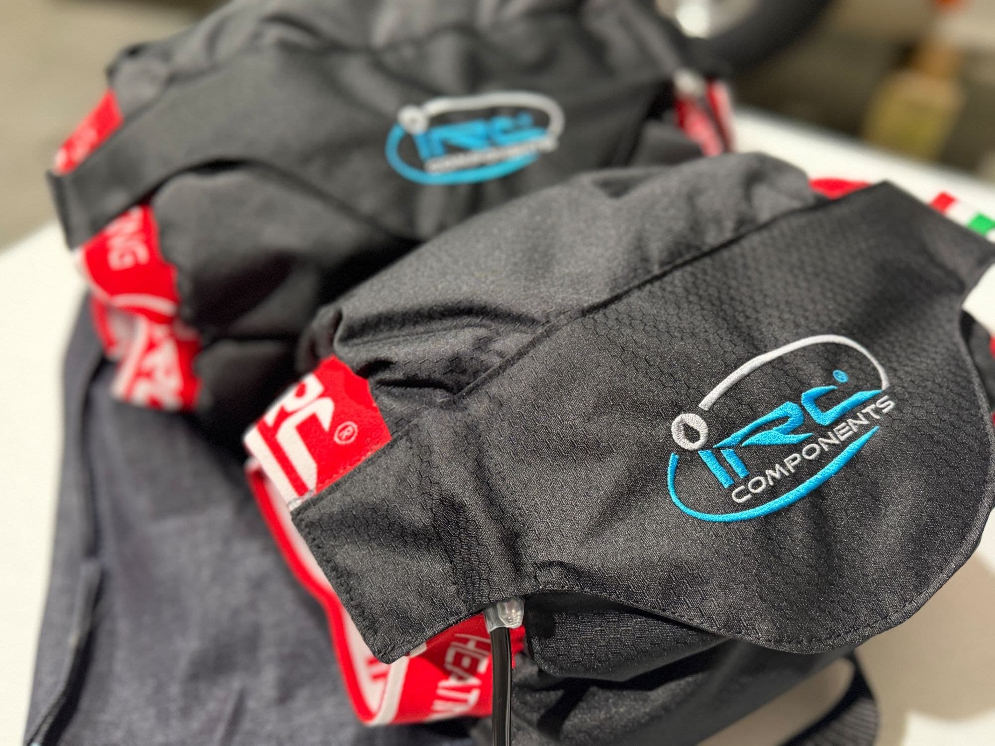 IRC Components tire warmers in black with red trim