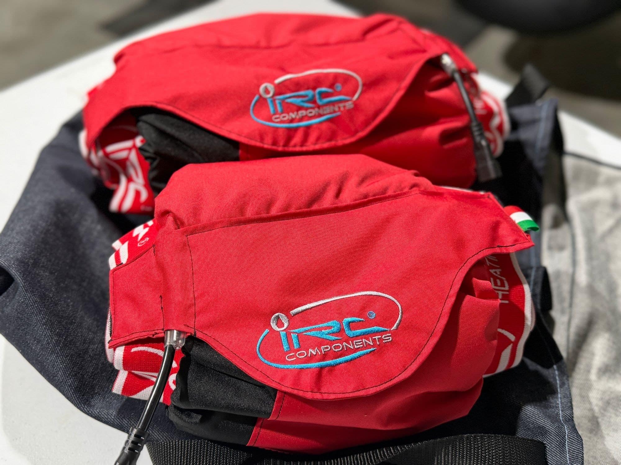 IRC Components tire warmers in red